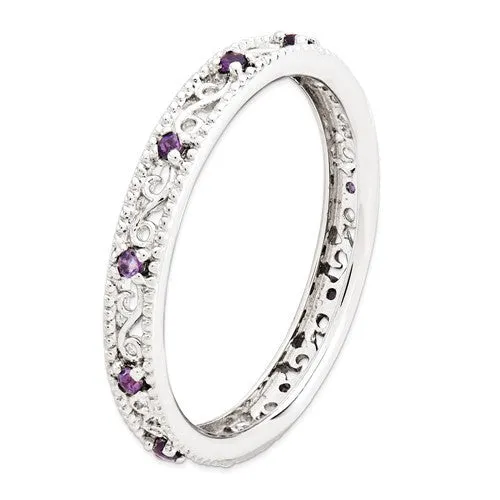 Sterling Silver Stackable Expressions Amethyst Filigree Ring