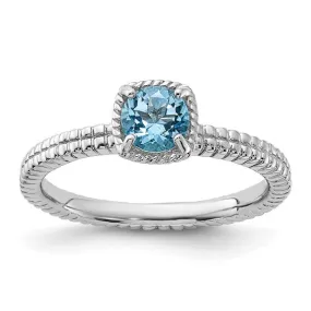 Sterling Silver Stackable Expressions Blue Topaz Cushion Ring