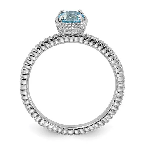 Sterling Silver Stackable Expressions Blue Topaz Cushion Ring