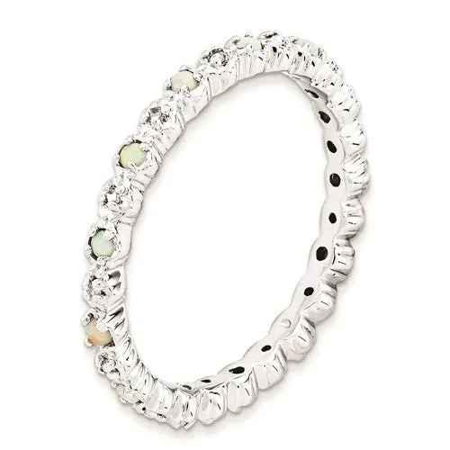 Sterling Silver Stackable Expressions Created Opal & Diamond Eternity Ring