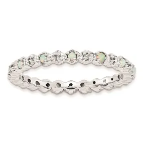 Sterling Silver Stackable Expressions Created Opal & Diamond Eternity Ring