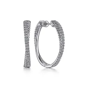 Sterling Silver White Sapphire Twisted Bujukan Classic Hoop Earring