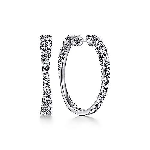 Sterling Silver White Sapphire Twisted Bujukan Classic Hoop Earring