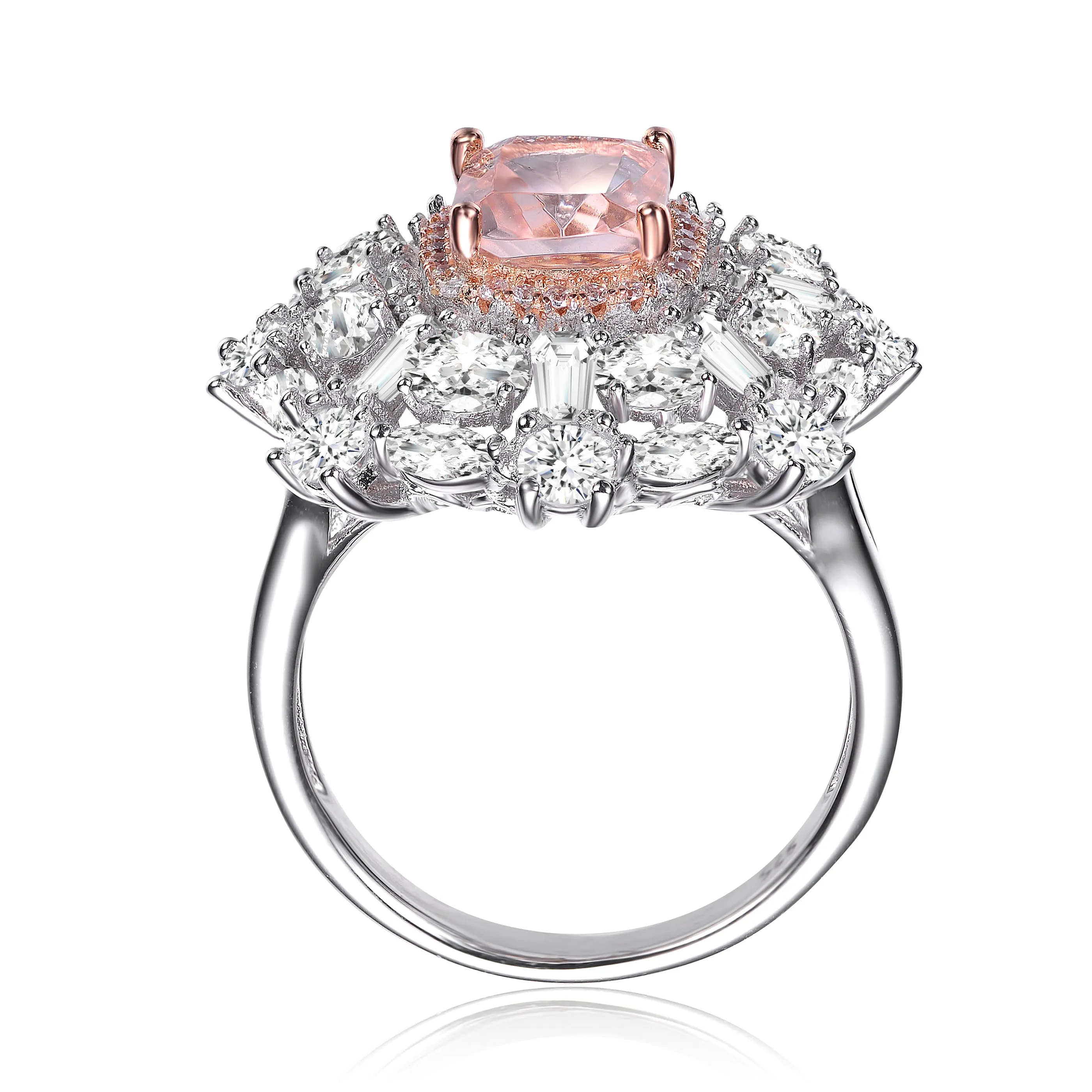 Sterling Silver with Rose Gold Plated Morganite Cubic Zirconia Coctail Ring