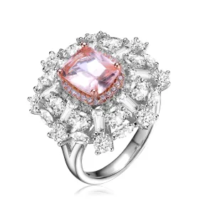 Sterling Silver with Rose Gold Plated Morganite Cubic Zirconia Coctail Ring