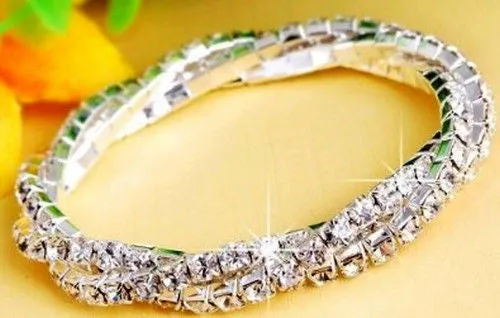 Swarovski Crystal Triple Twist Bracelet in Silver Overlay