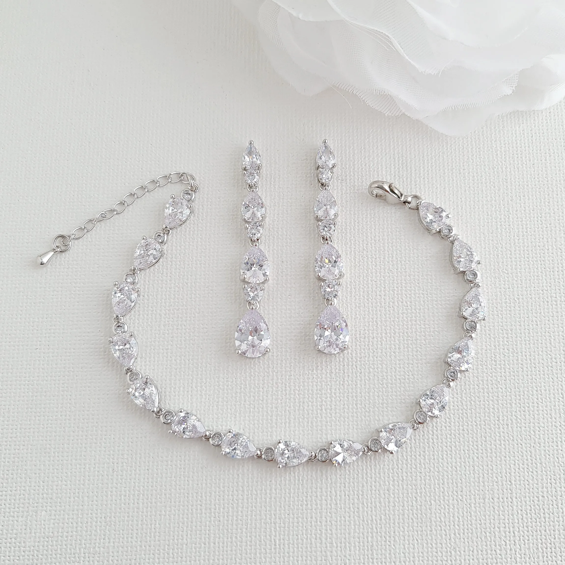 Teardrop Bracelet and Earrings Set for Weddings-Hazel