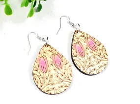 Teardrop Engraved Pink Flowers Birch