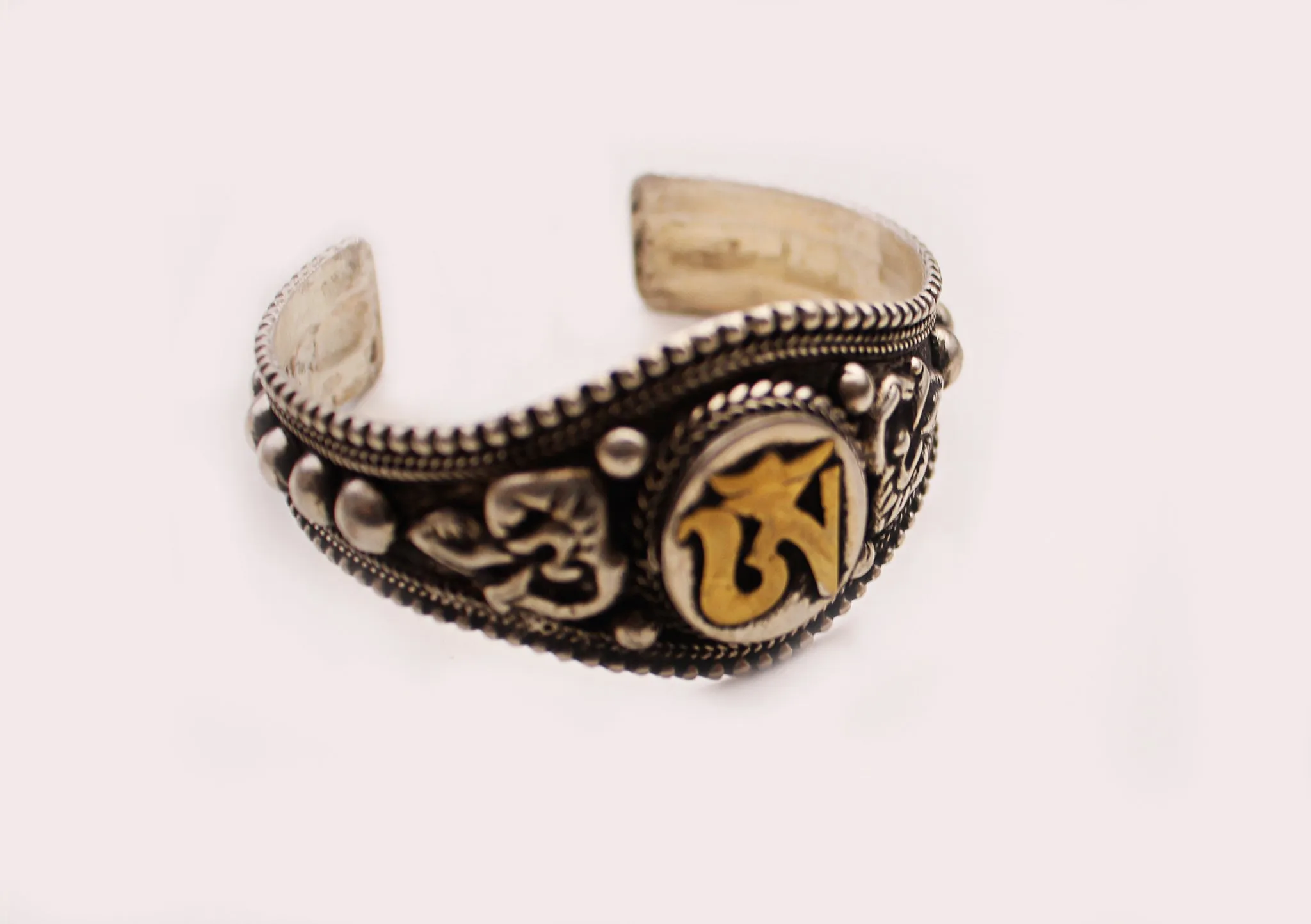 Tibetan OM White Metal Bracelet