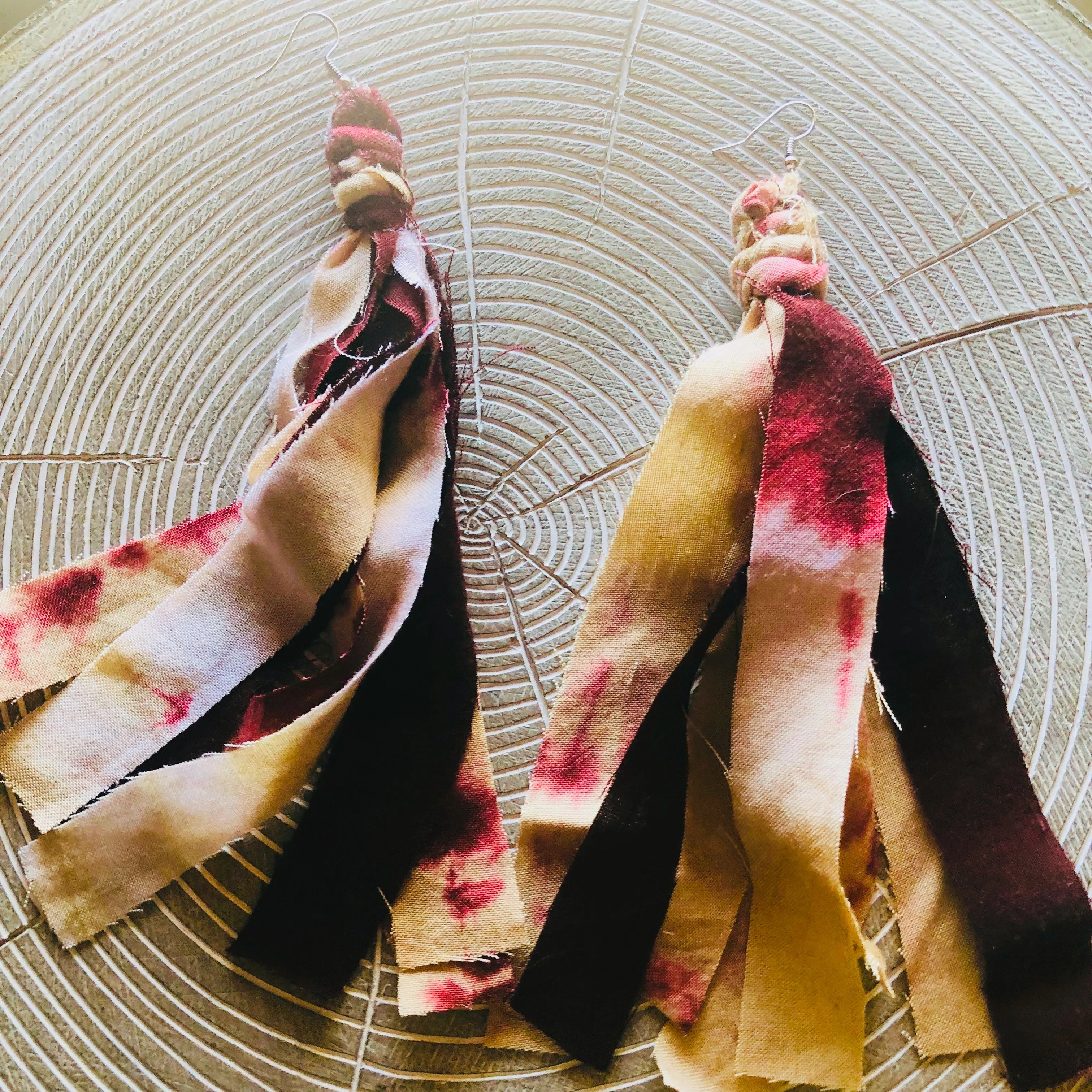 Tie Dye Bohemian Tassel Earrings - Burgundy & Blush