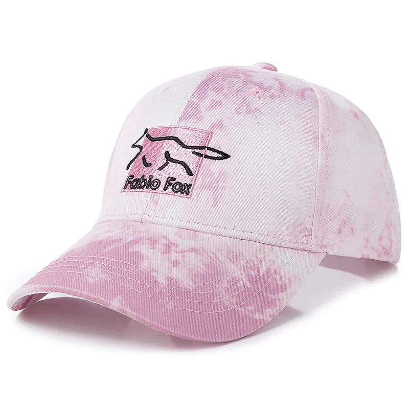 Tie Dye Printing Cap Cotton Fabio Fox Patch Fashion Baseball Cap Casual Adjustable Outdoor Streetwear Hat Cap