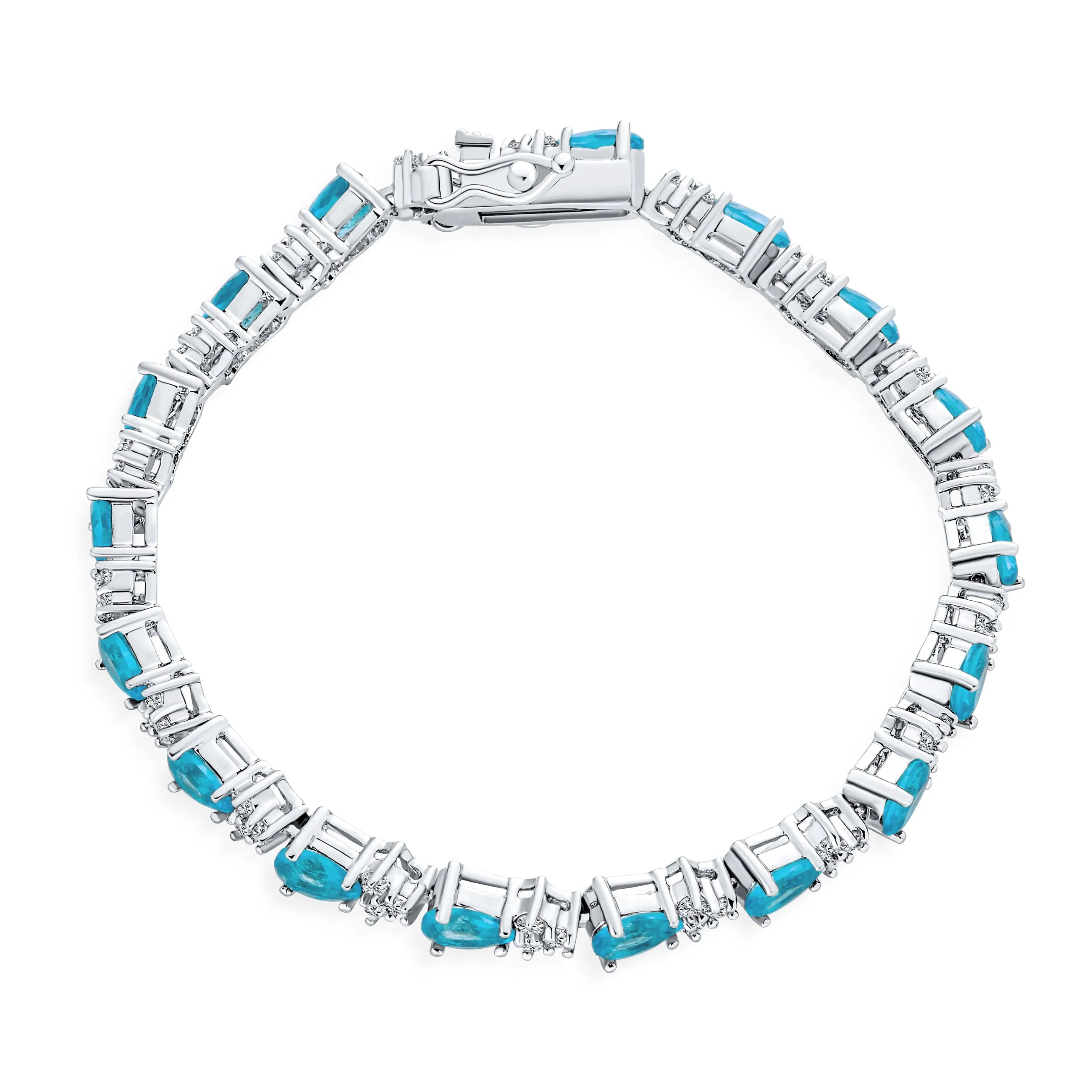 Traditional Bridal Jewelry CZ Pear Shape Blue Aquamarine Tennis Bracelet 7 Inch