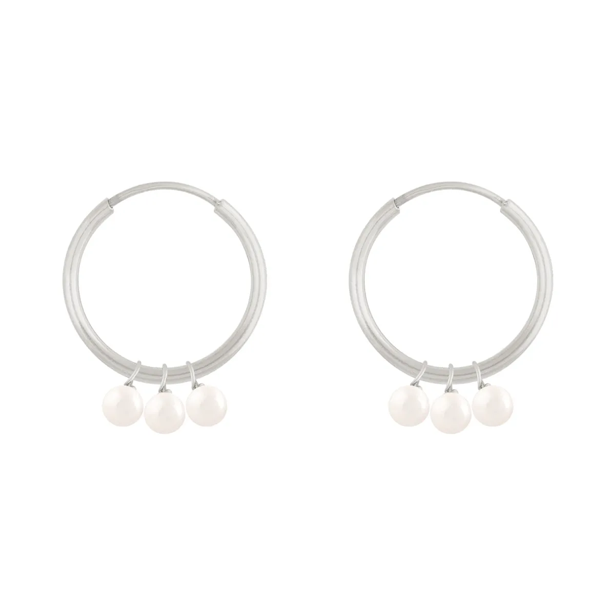 Trio Pearls Hoop Earrings