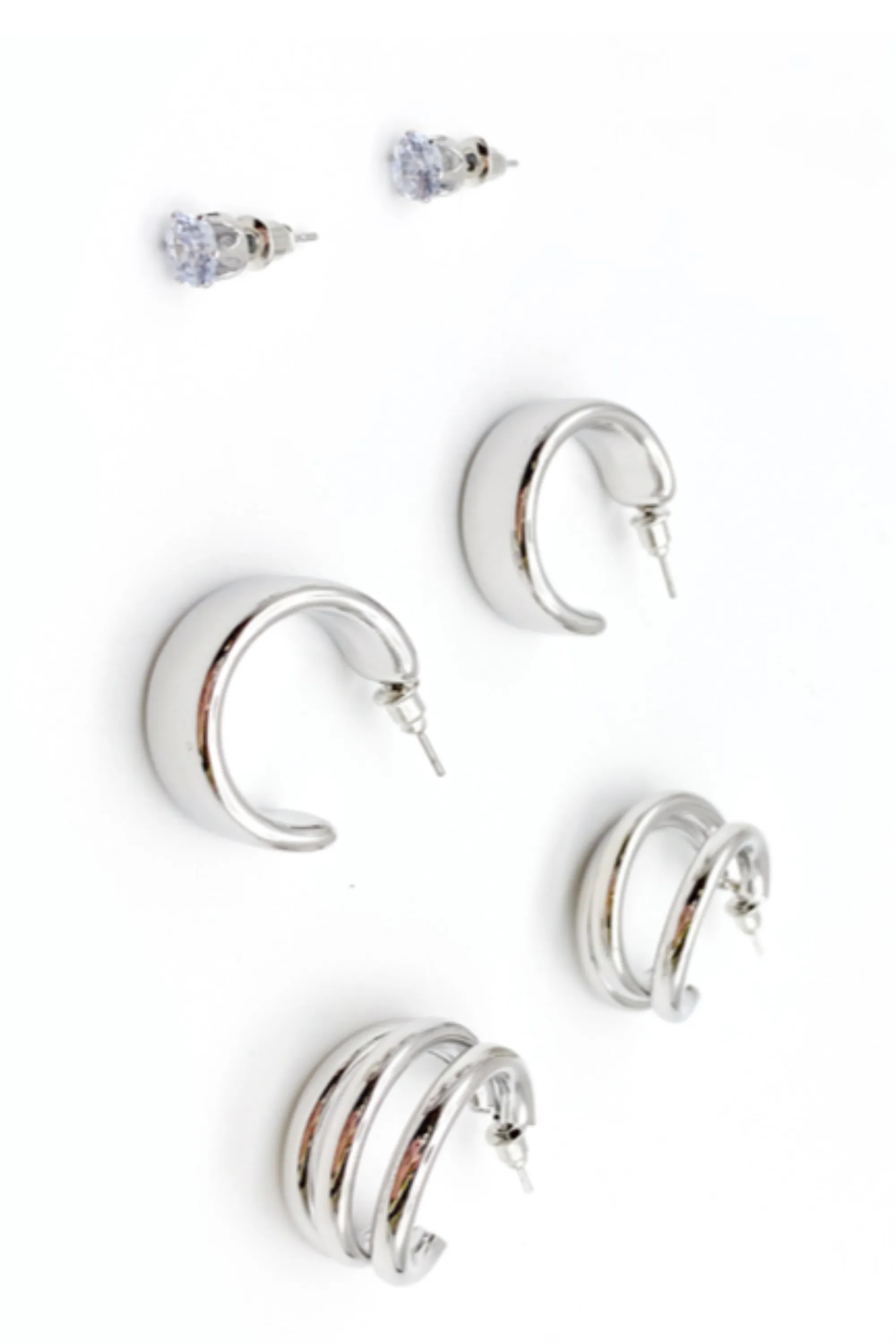 Triple Pack Hoop And Stud Earrings (silver & gold available)