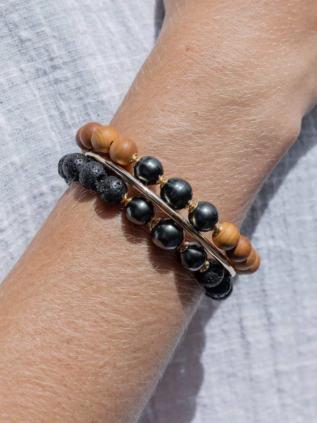 Triple Tahitian Pearl and Lava Bead Bracelet - Kalani