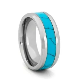 Tungsten Carbide Wedding Ring With Turquoise Inlay, Size 9 (93612)