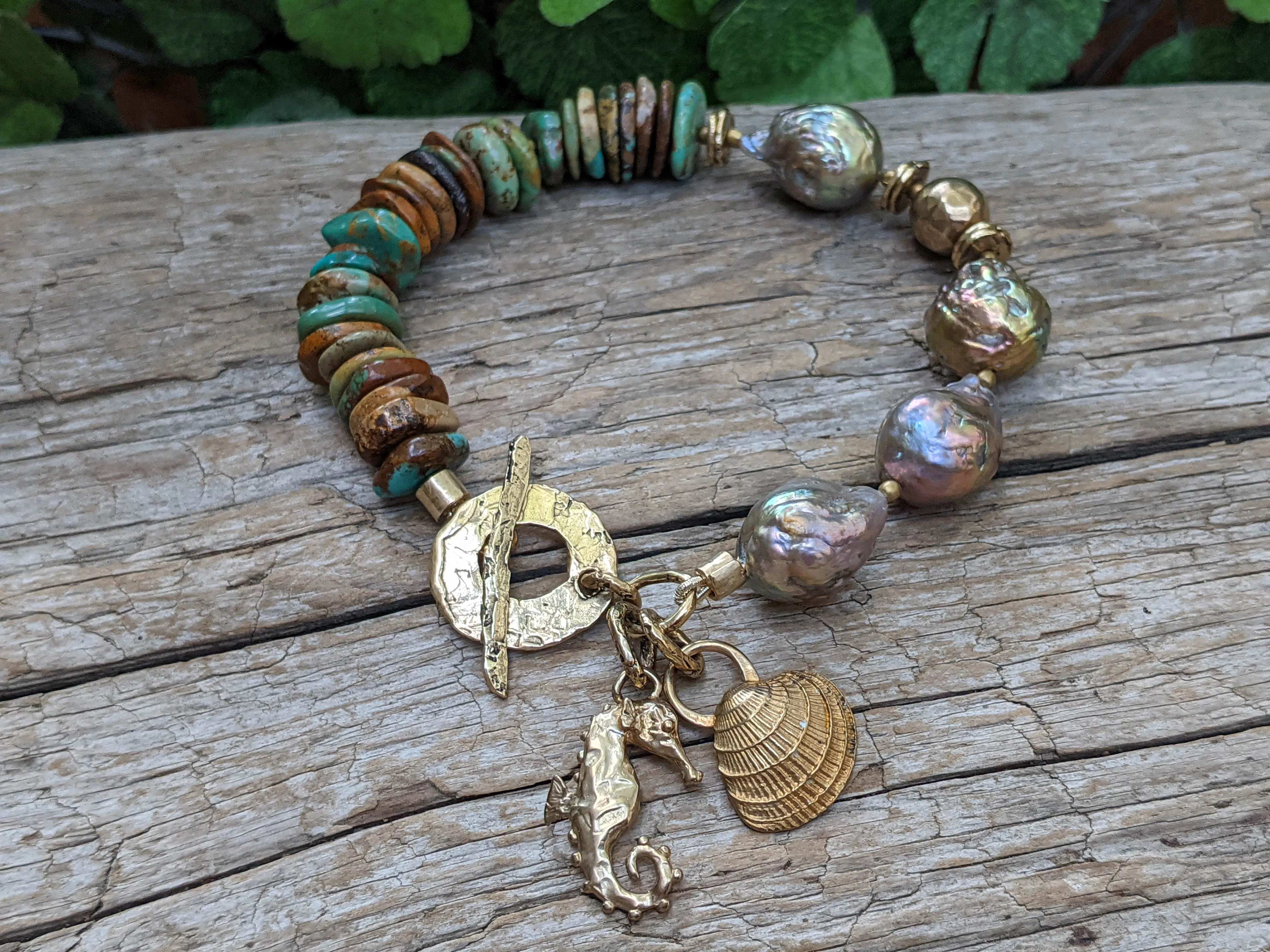 Turquoise & Gold-Bronze Edison Pearl Bracelet