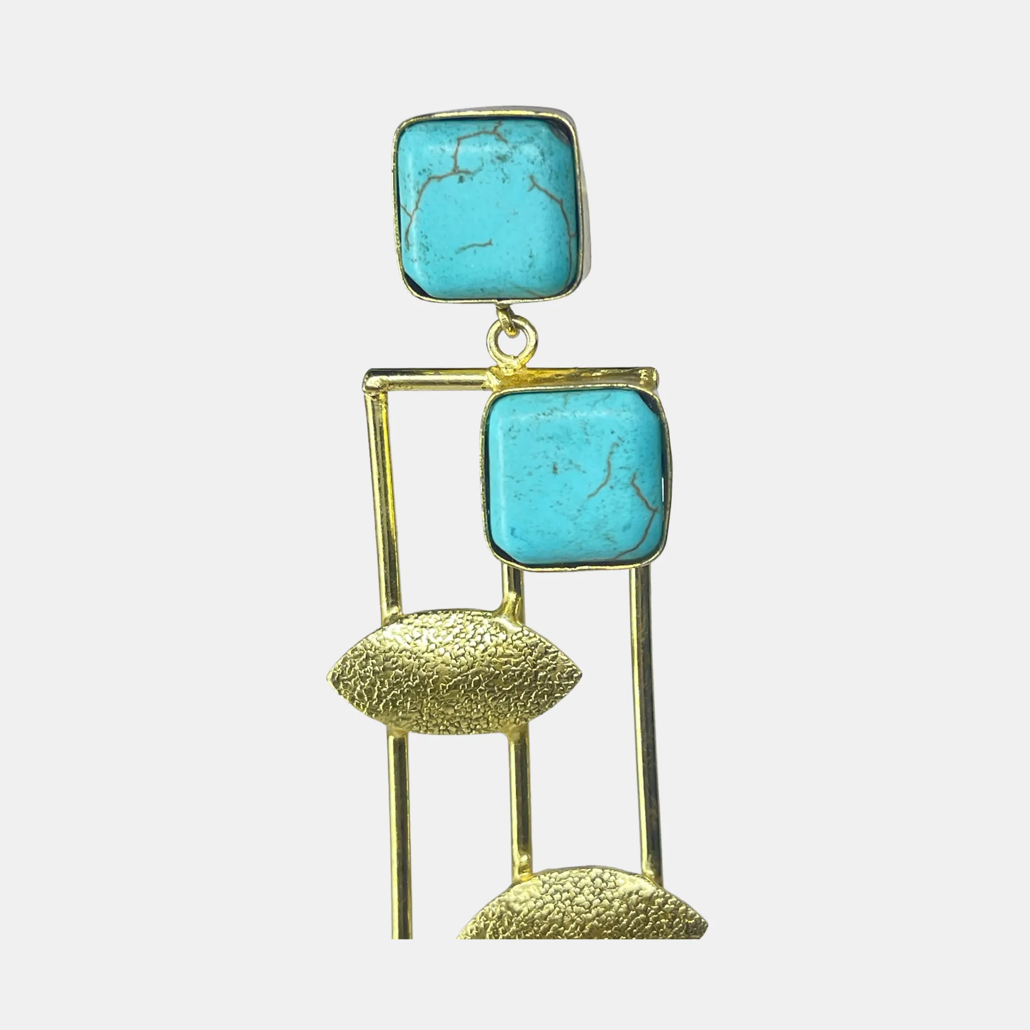 Turquoise earrings- square with leaves