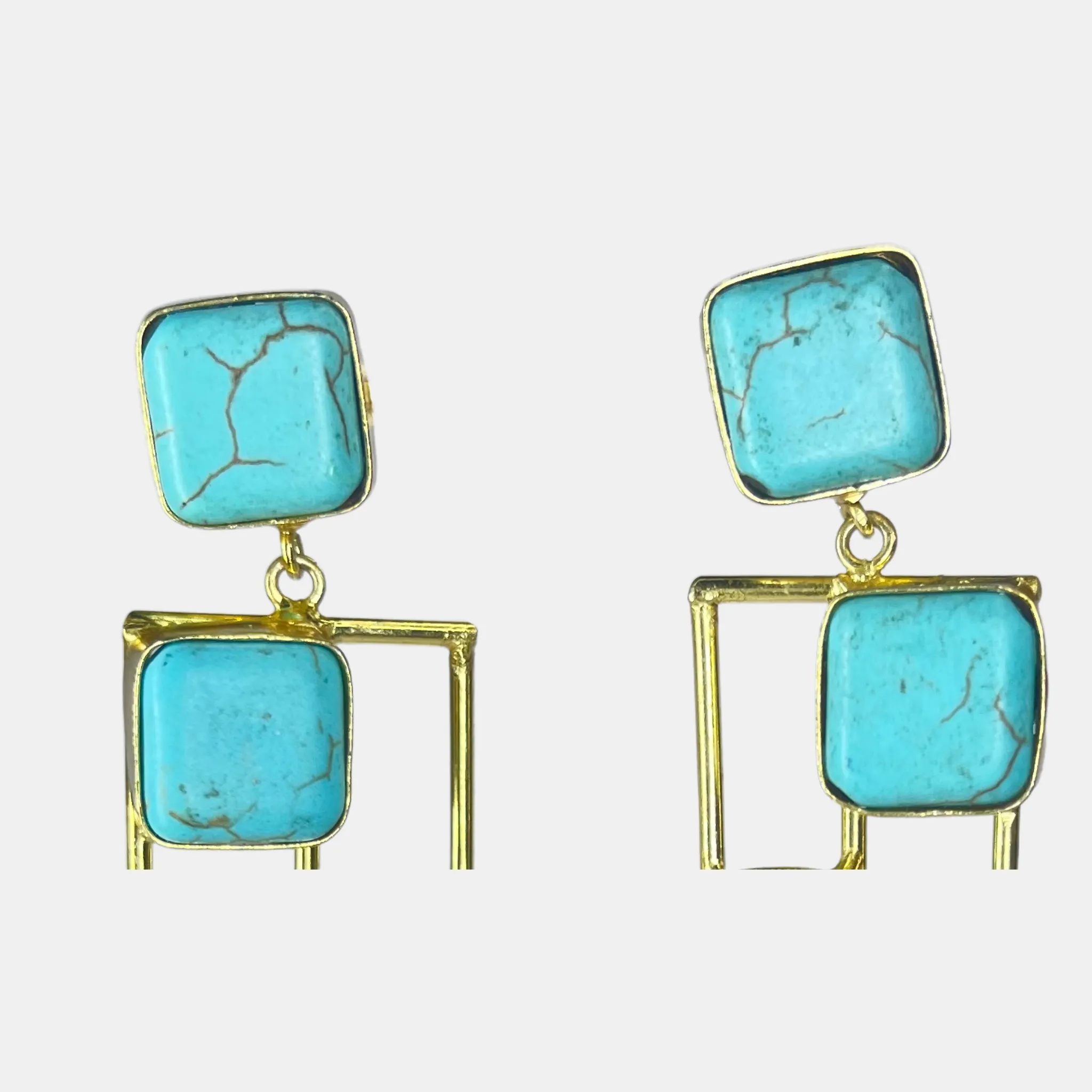 Turquoise earrings- square with leaves