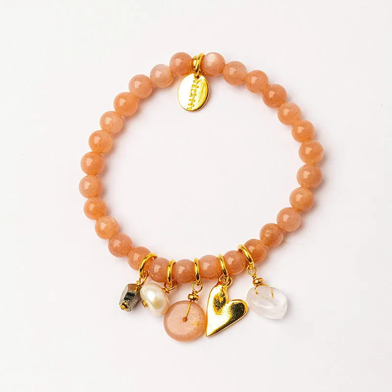 Velatti Gemstone Bracelet with Heart Charm & Pearl