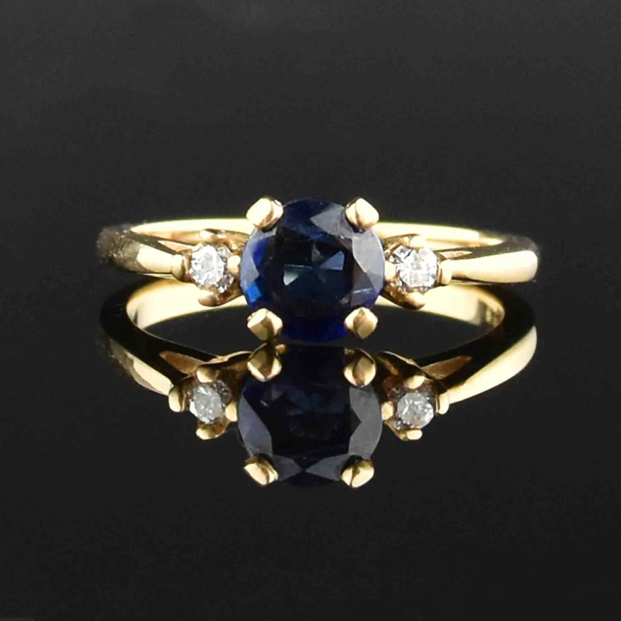 Vintage 14K Gold Diamond Sapphire Engagement Ring