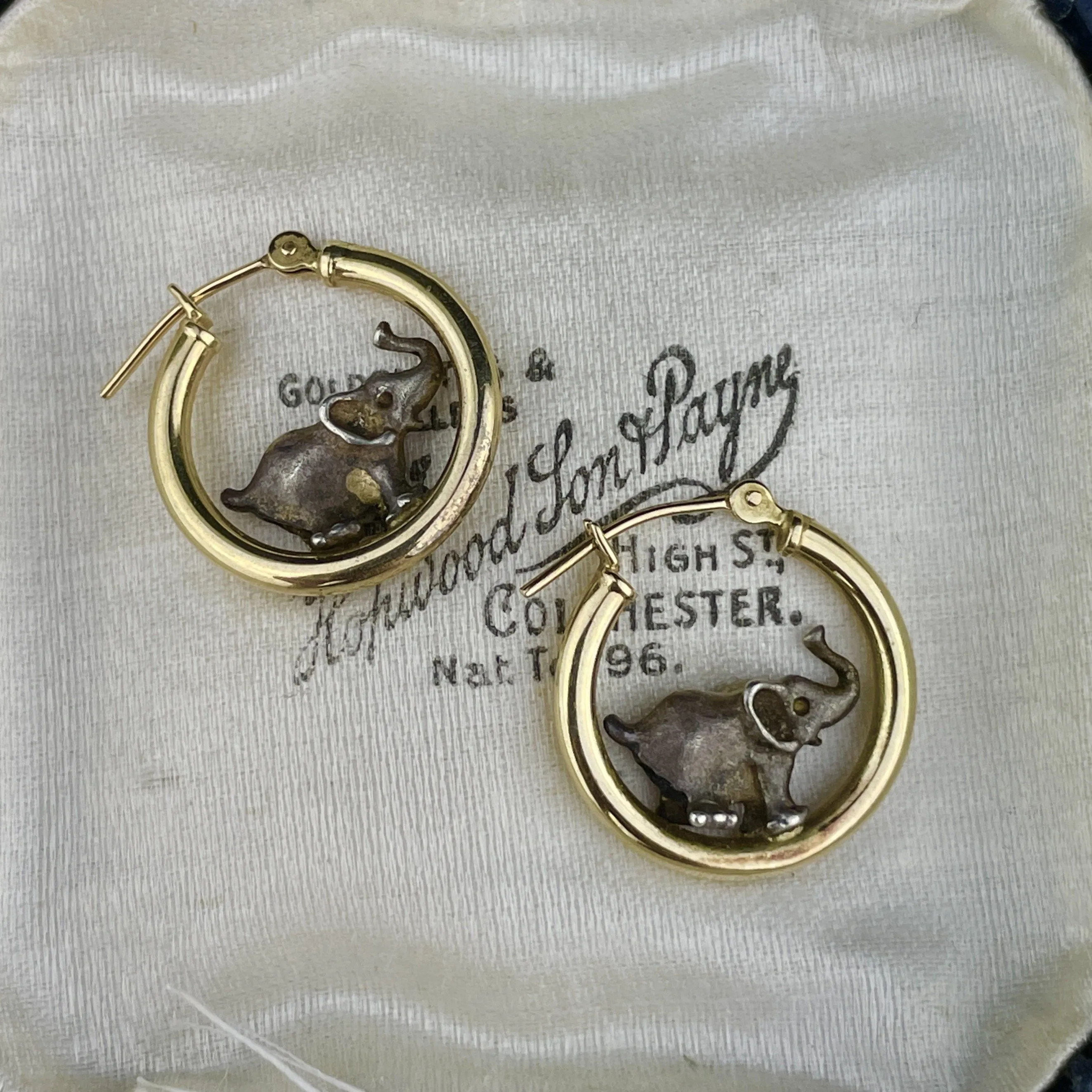 Vintage 14K Gold Huggie Hoop Elephant Earrings