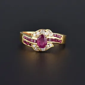 Vintage 14K Gold Natural Ruby and Diamond Ring, Sz 6