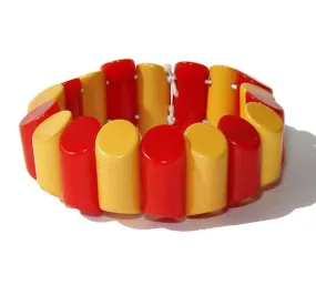 Vintage 40s Bakelite Stretch Bracelet Red & Yellow Two Toned