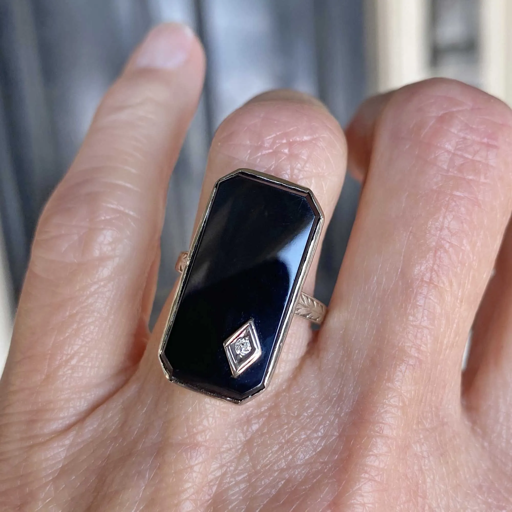 Vintage Diamond Onyx Ring 14K White Gold