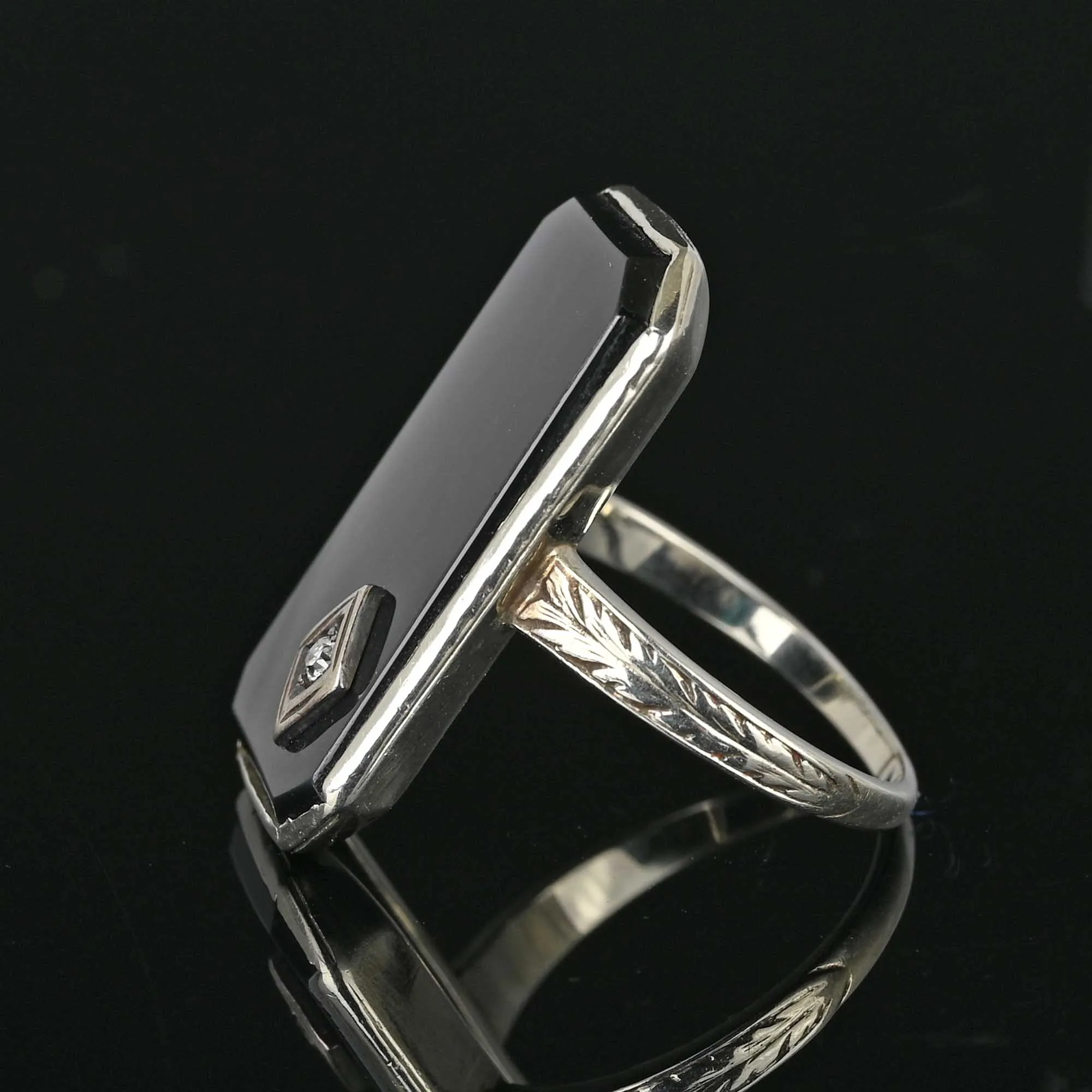 Vintage Diamond Onyx Ring 14K White Gold