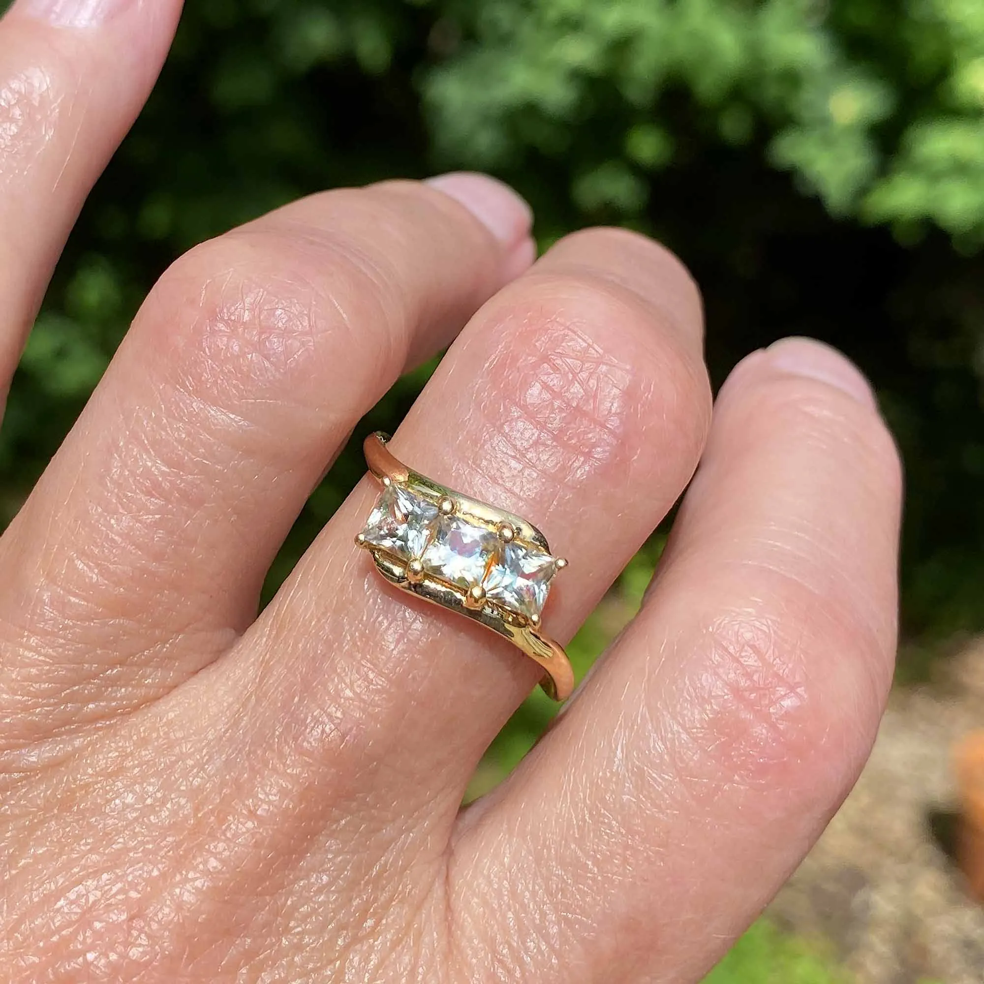 Vintage Gold Bypass Green Natural Csarite Ring