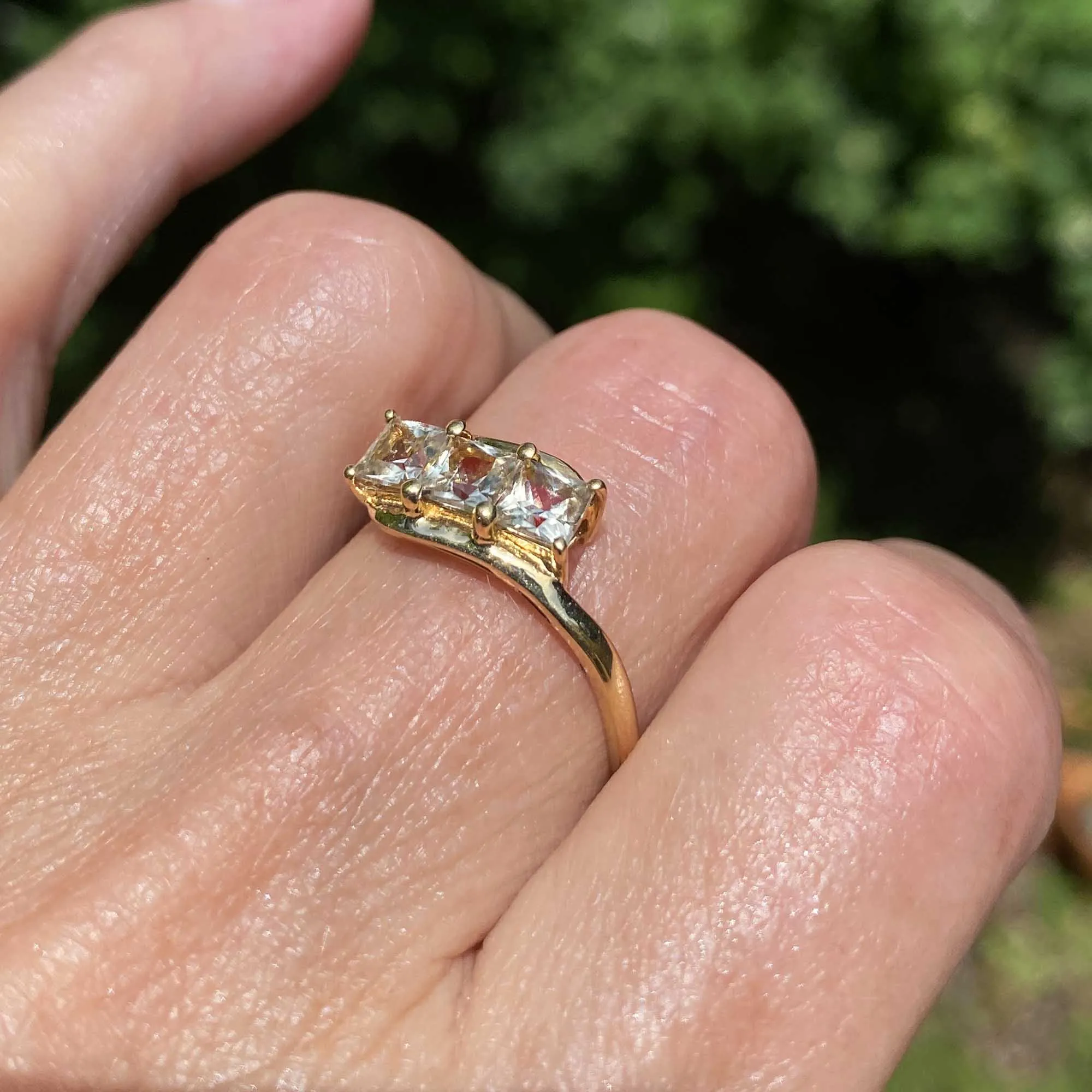 Vintage Gold Bypass Green Natural Csarite Ring