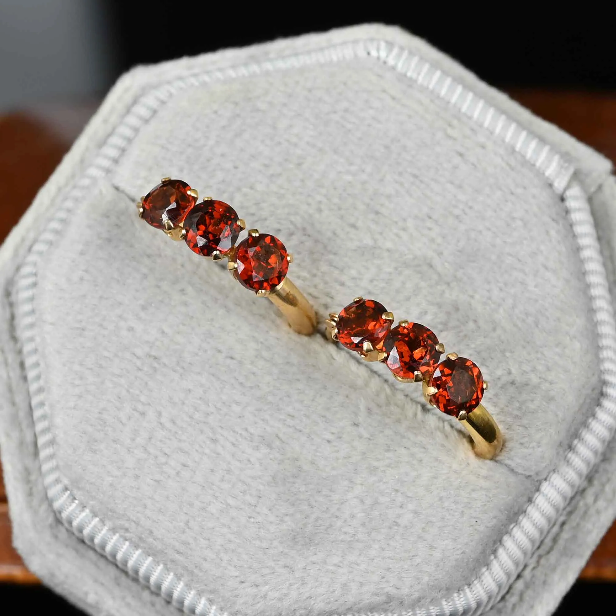 Vintage Gold Huggie Hoop Garnet Earrings