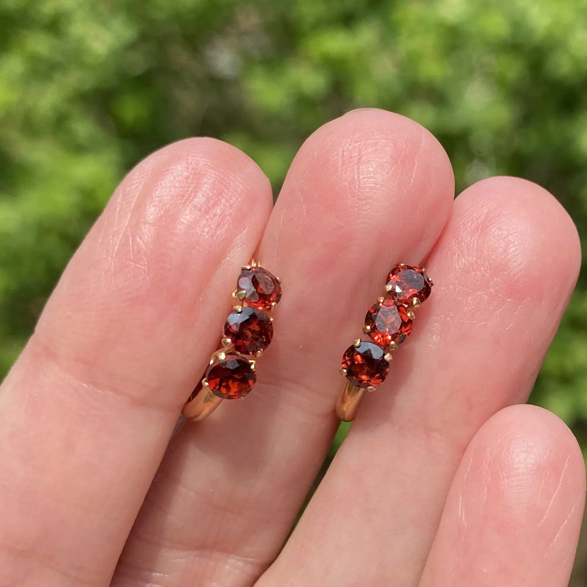 Vintage Gold Huggie Hoop Garnet Earrings