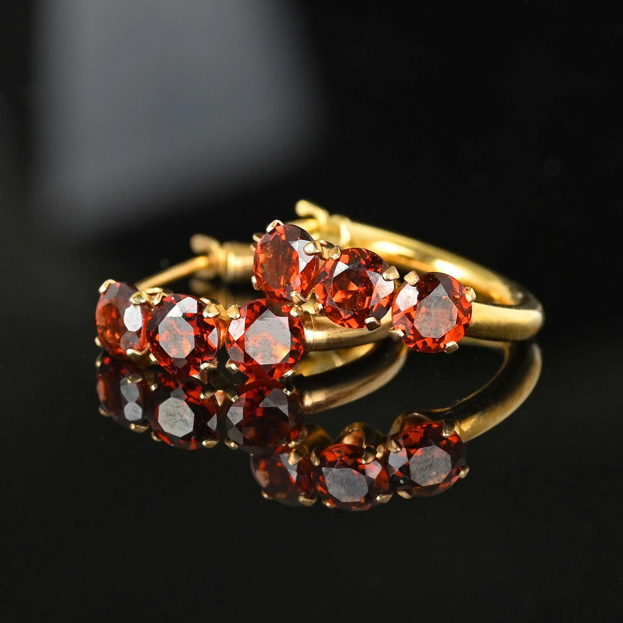 Vintage Gold Huggie Hoop Garnet Earrings