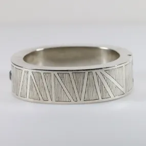 Vintage Modernist Silver Jewelry | Aquamarine Etched Modernist Hinged Bracelet