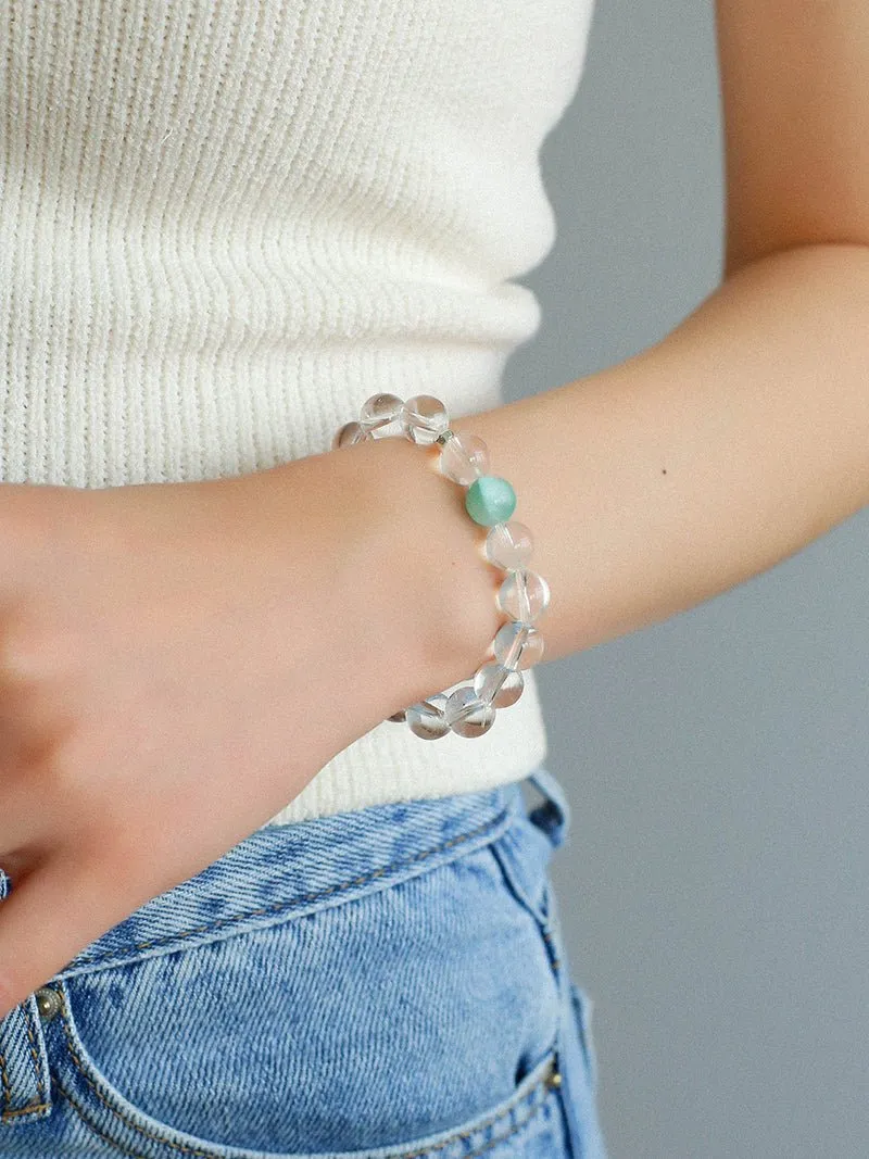 White Crystal Beaded Stretch Bracelet