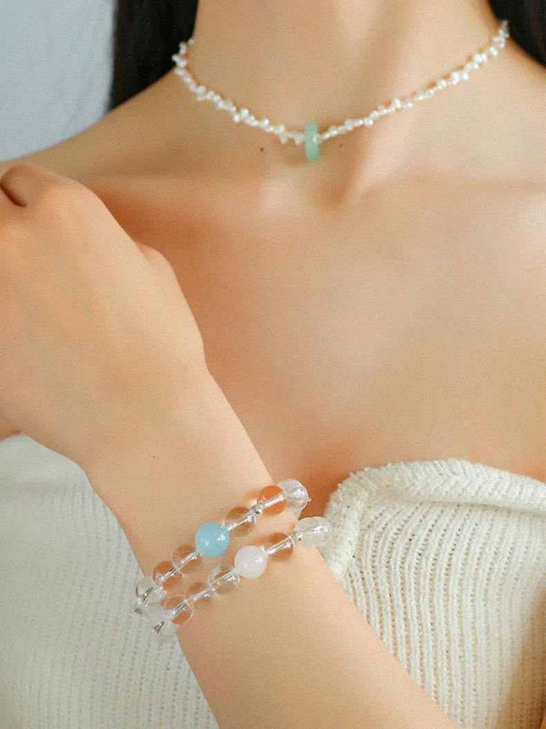 White Crystal Beaded Stretch Bracelet