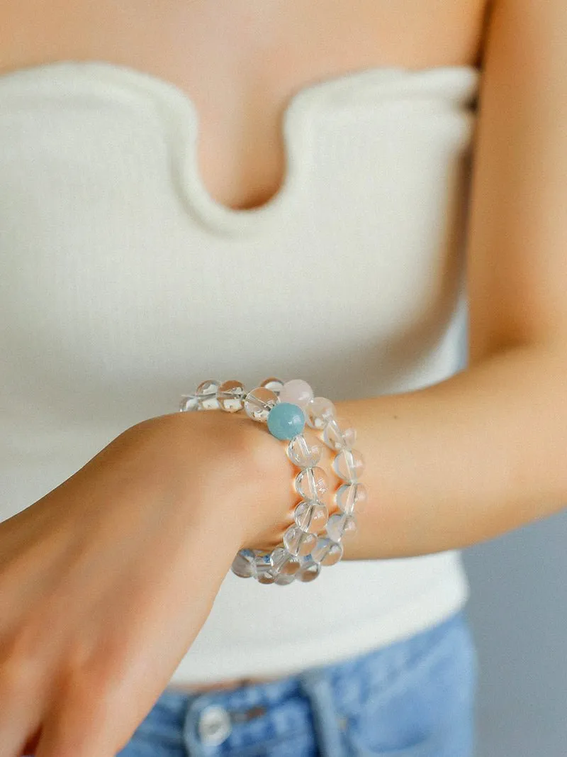 White Crystal Beaded Stretch Bracelet