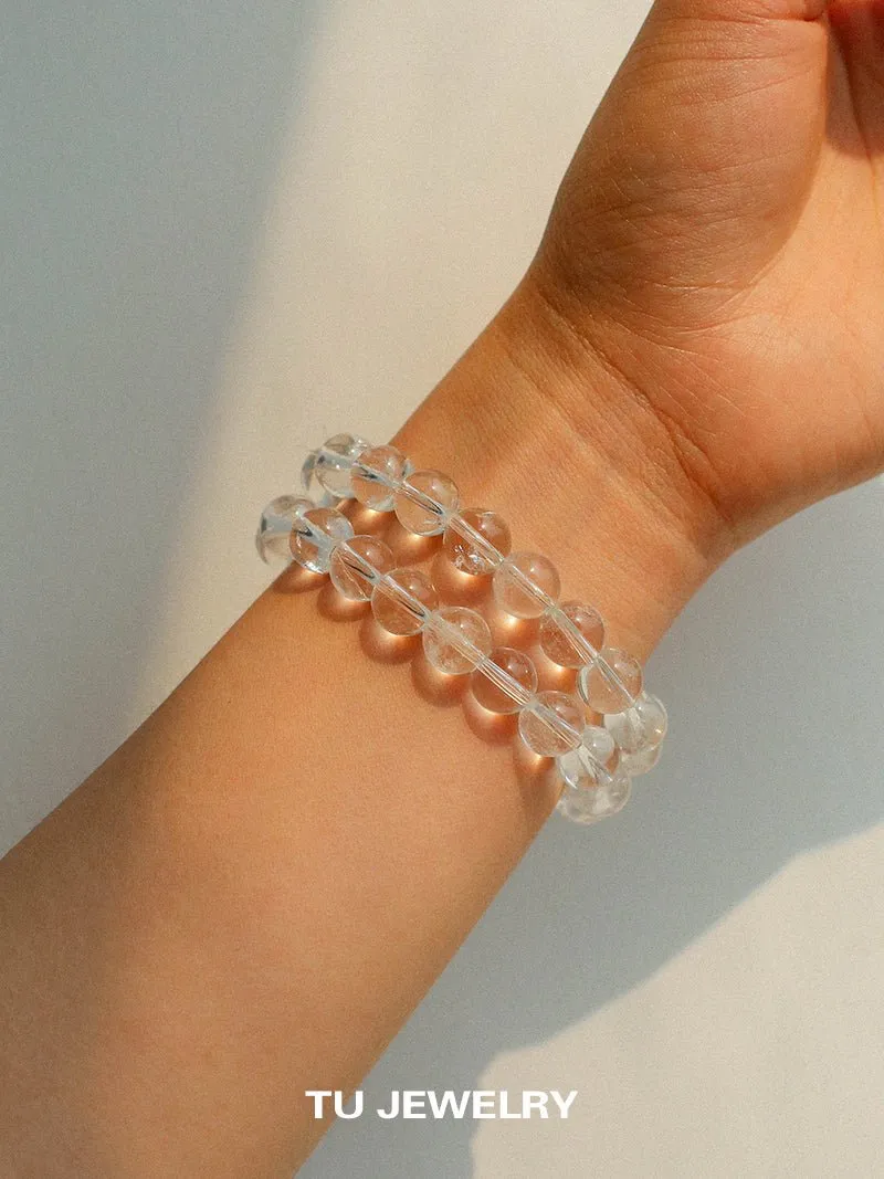 White Crystal Beaded Stretch Bracelet