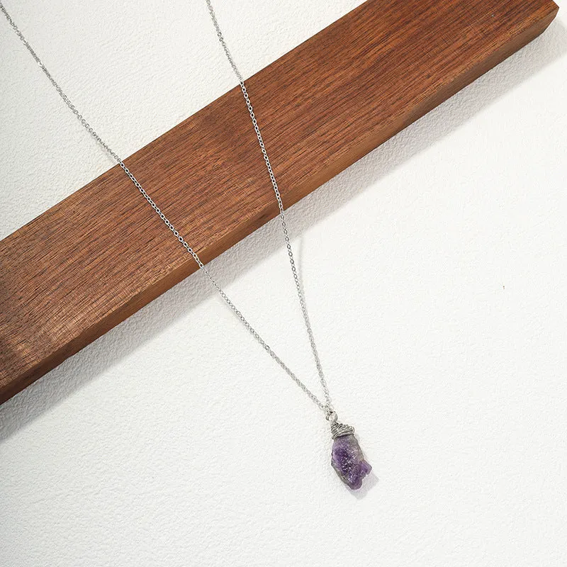 Wholesale Amethyst Stone Pendant Necklace with Unique Metal Chain Design