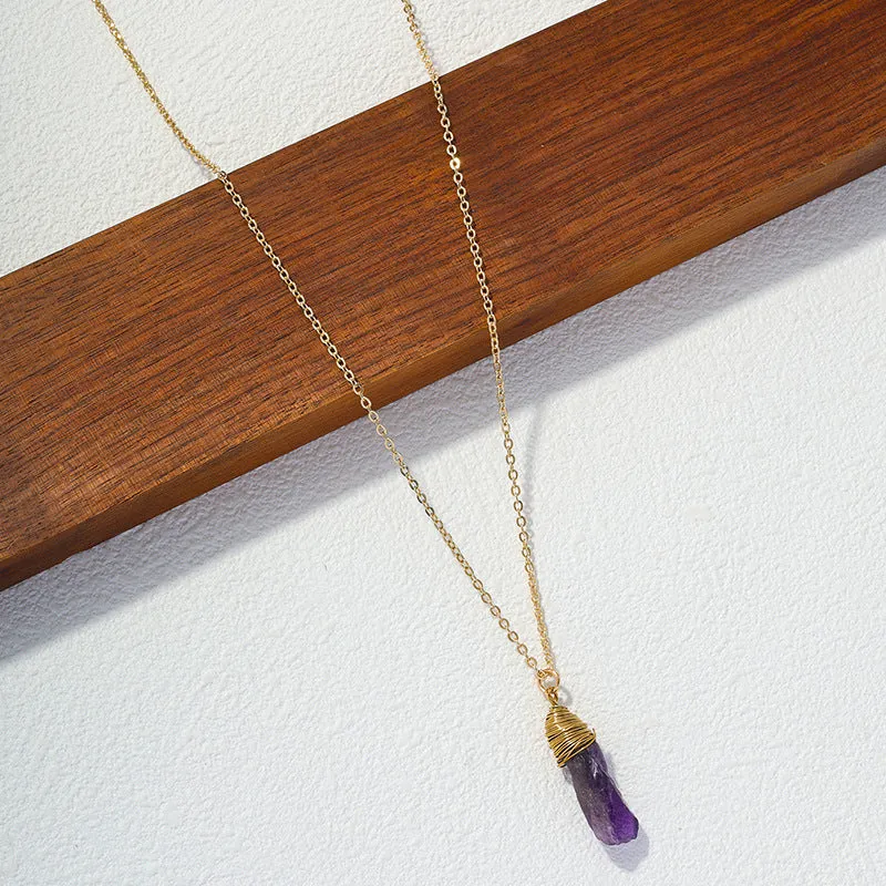 Wholesale Amethyst Stone Pendant Necklace with Unique Metal Chain Design