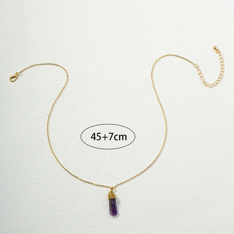 Wholesale Amethyst Stone Pendant Necklace with Unique Metal Chain Design