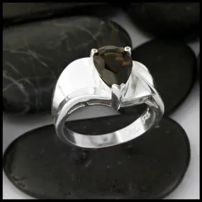 Wide Silver Ring with Smokey Topaz