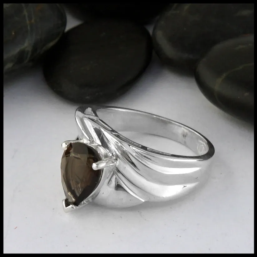 Wide Silver Ring with Smokey Topaz