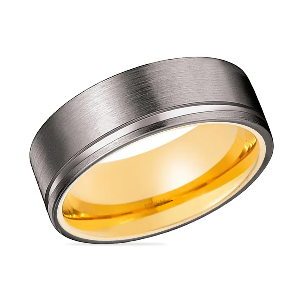 WIZ | Gold Ring, Gunmetal Tungsten Offset Groove