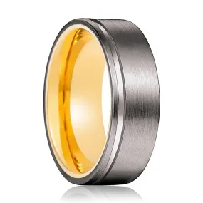 WIZ | Gold Ring, Gunmetal Tungsten Offset Groove