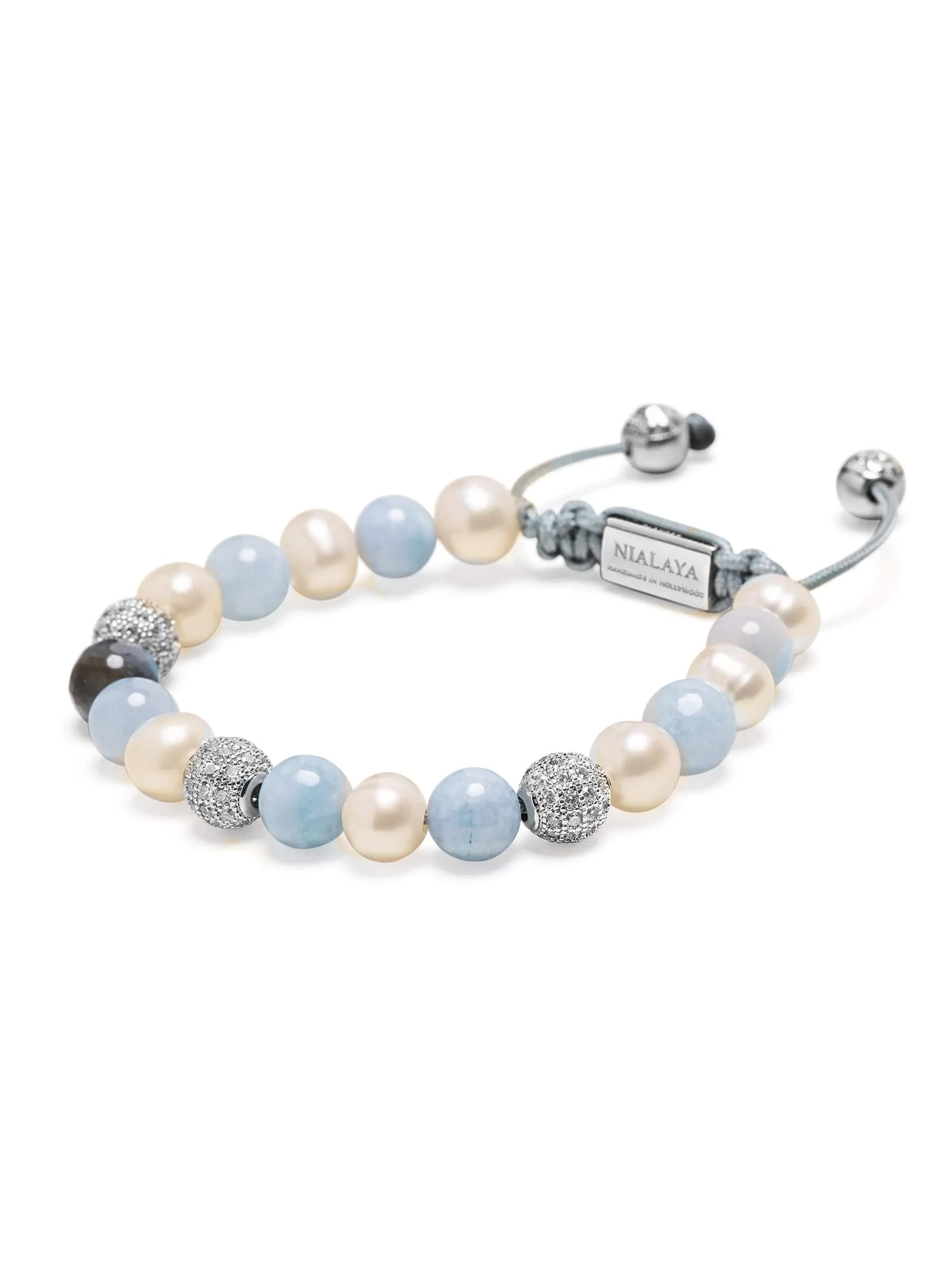 Women's Beaded Bracelet with Aquamarine, Pearl, and Labradorite