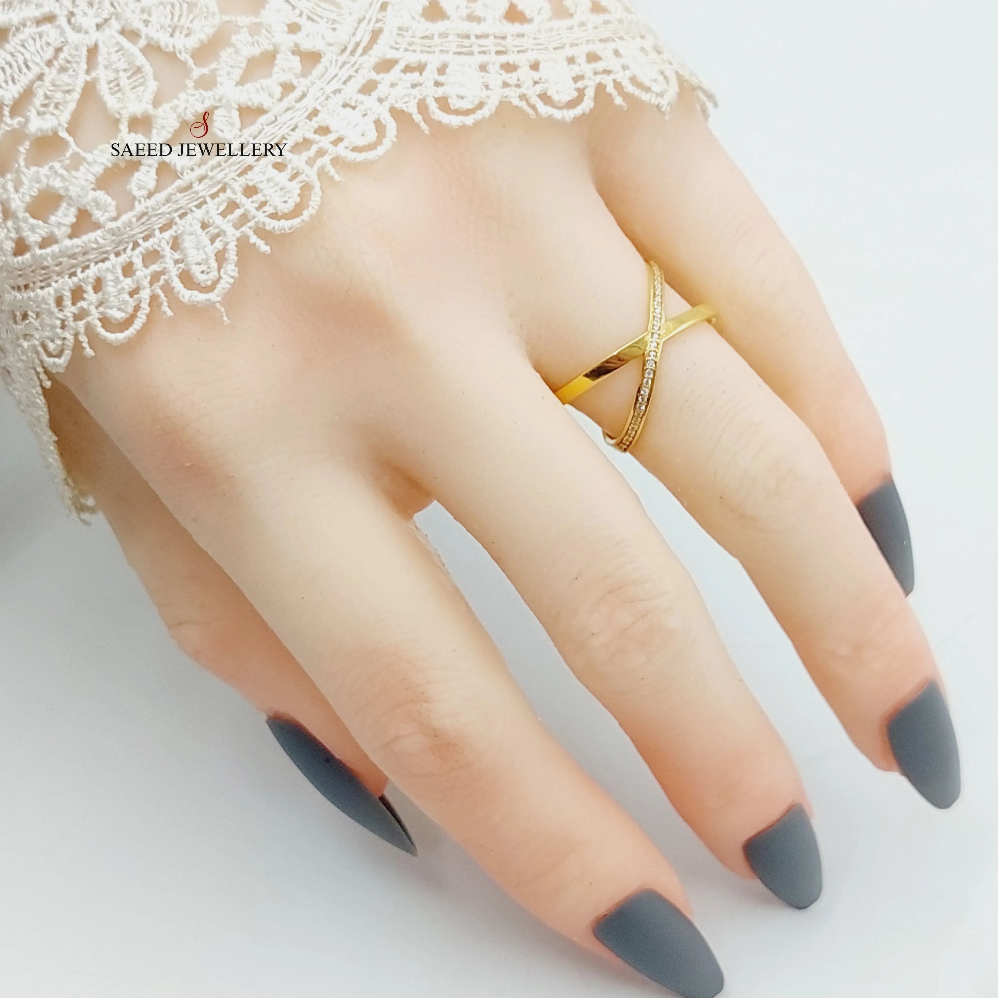 Zircon Studded X Style Ring