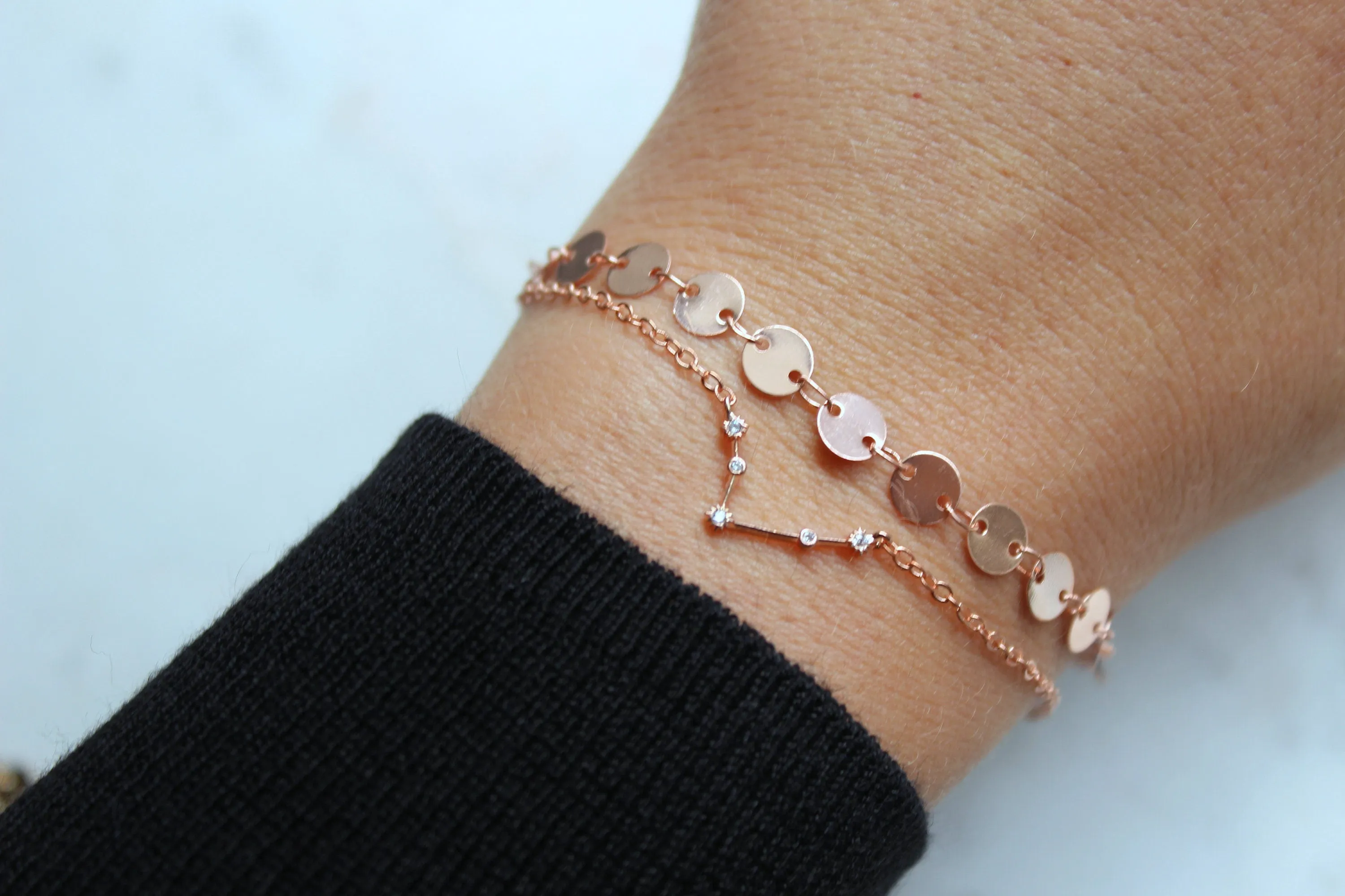 Zodiac Jewelry, Constellation Jewelry, Valentines Day Gift, Coin Bracelet, Zodiac Bracelet, Rose Gold Bracelet Stack, Layered Bracelet Set